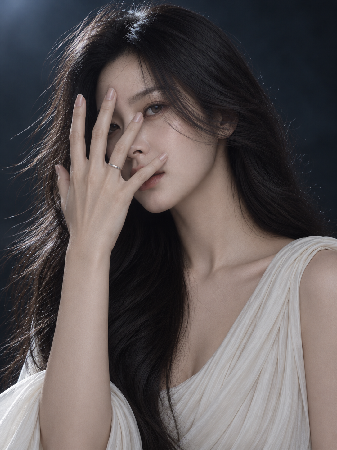손가락 사이로 눈을 맞추는 화보 · AI 연출 화보