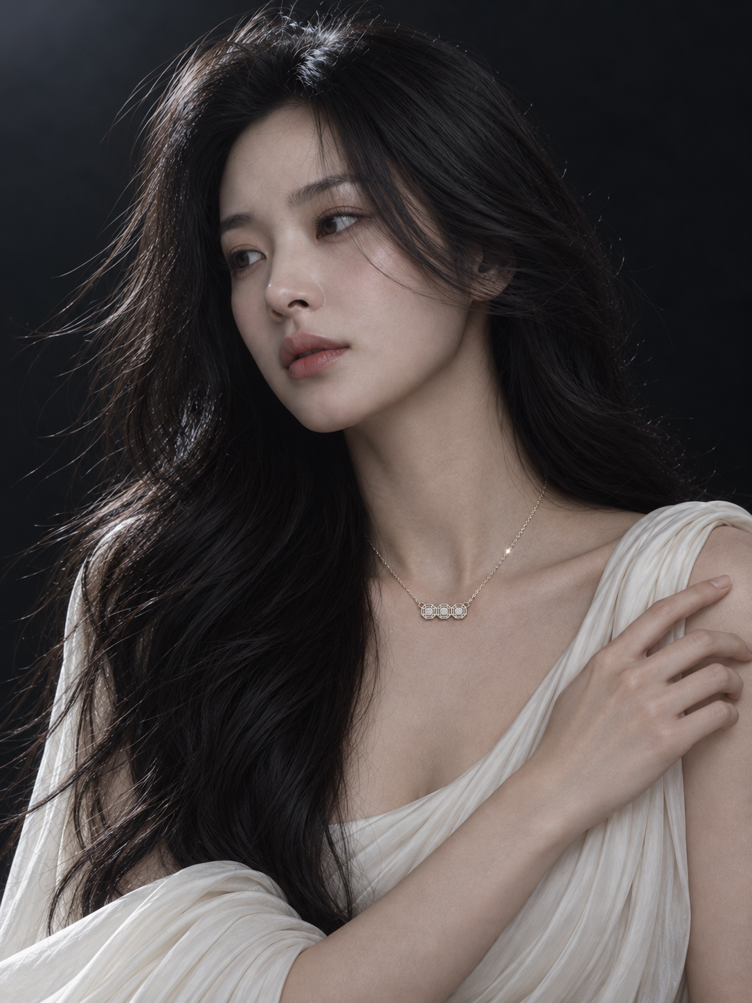 창호 목걸이를 착용한 상반신 화보 · AI 연출 화보